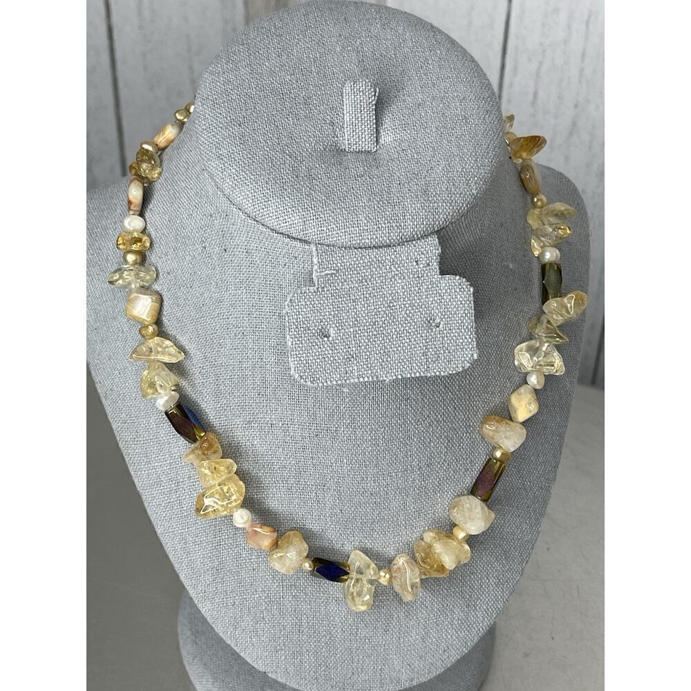 Vintage Citrine and Quartz Necklace Beaded Smoky Topaz Pearls